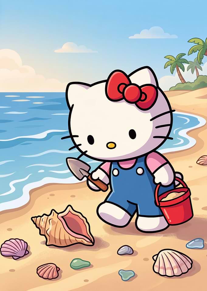 Hello Kitty Beach Day Illustration
