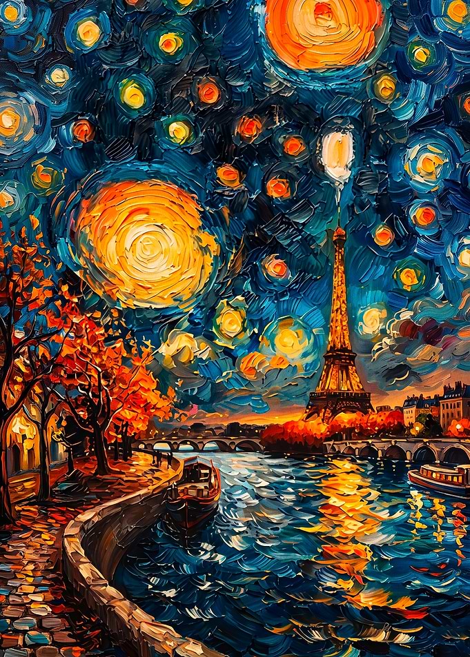 Paris Night Eiffel Tower Art