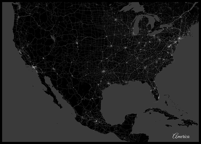 America Minimalist Slate Dark Map