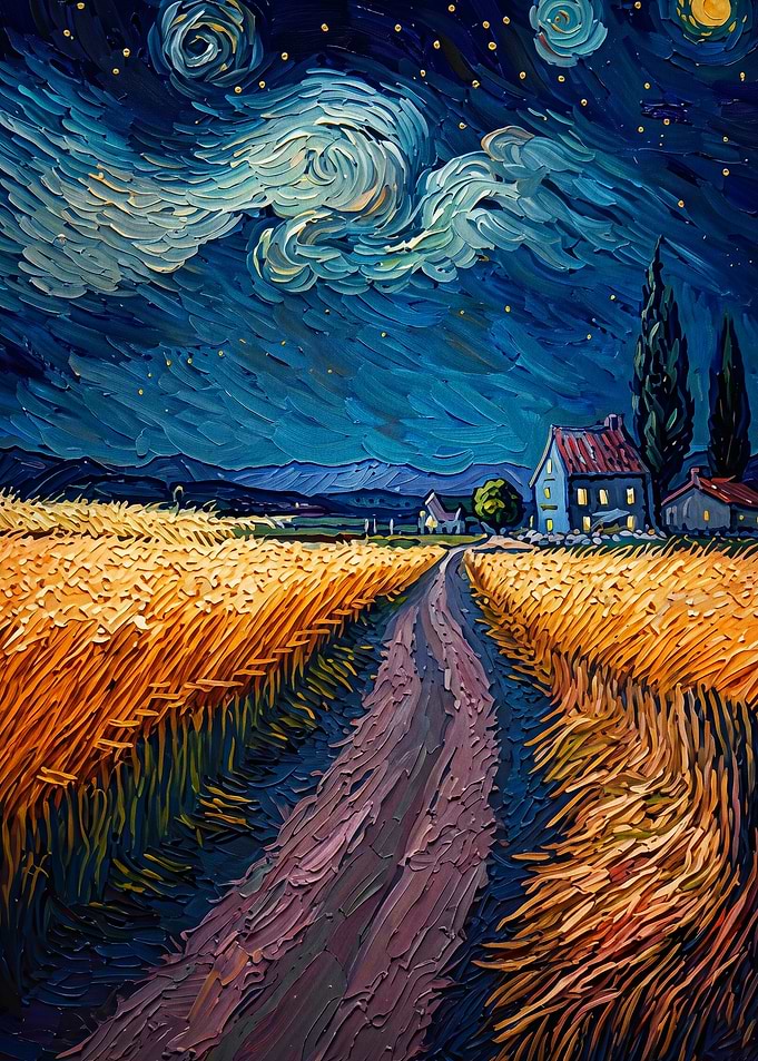 Starry Night Wheatfield Post