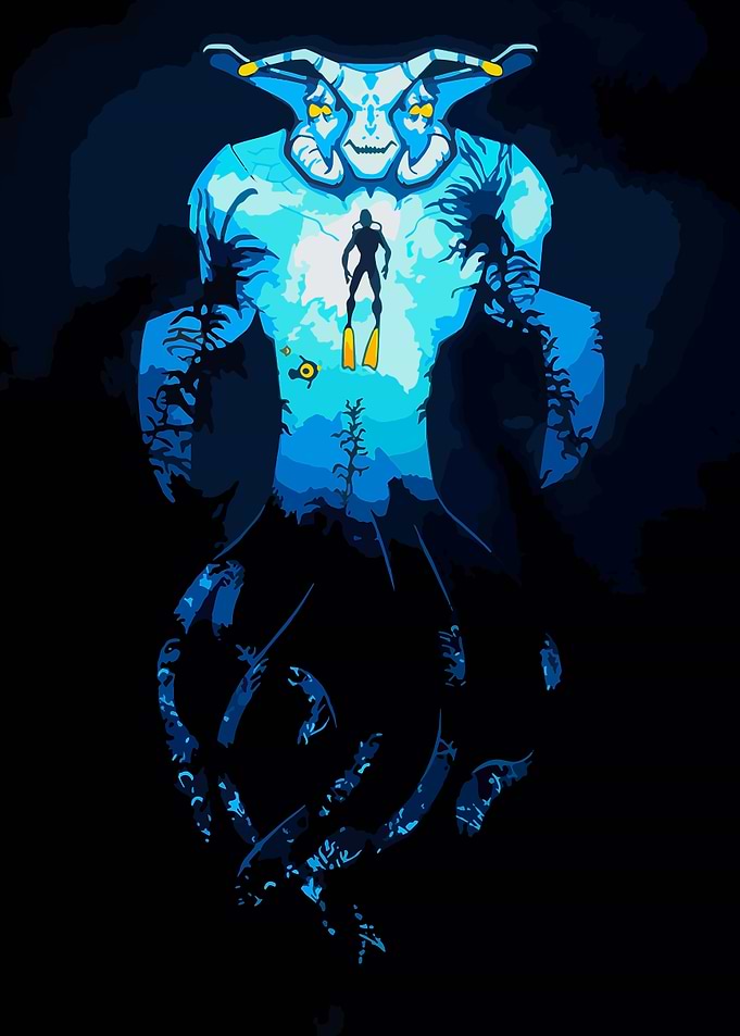 Subnautica Reaper Leviathan and Diver