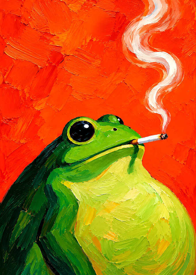 Oil Painting of Smoking Frog