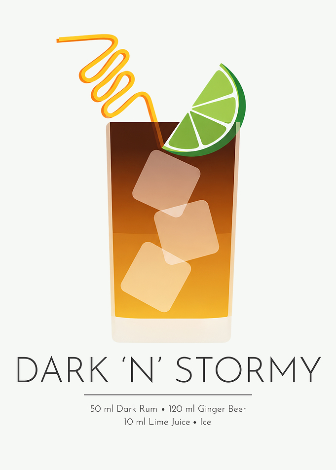 Dark ’N’ Stormy Cocktail Wall Art – Dark Rum & Ginger Beer Poster