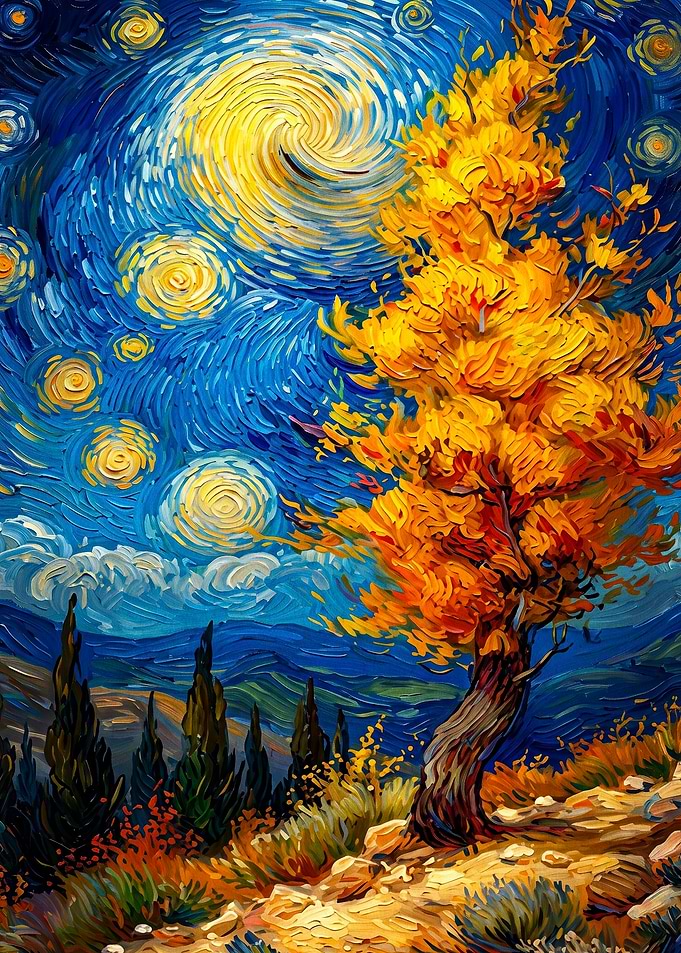 Starry Night Golden Tree Art