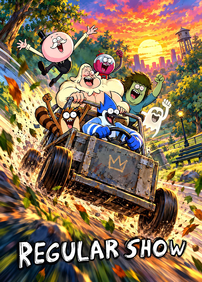 Regular Show Characters Riding Golf Cart