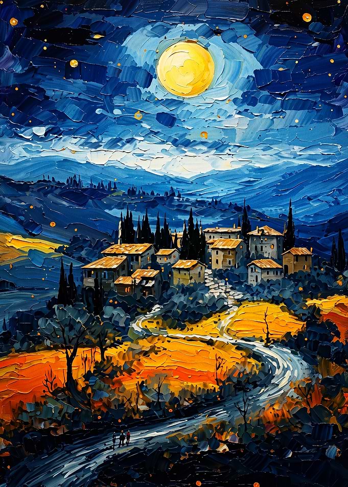 Tuscan Moon Night Impasto Art Poste