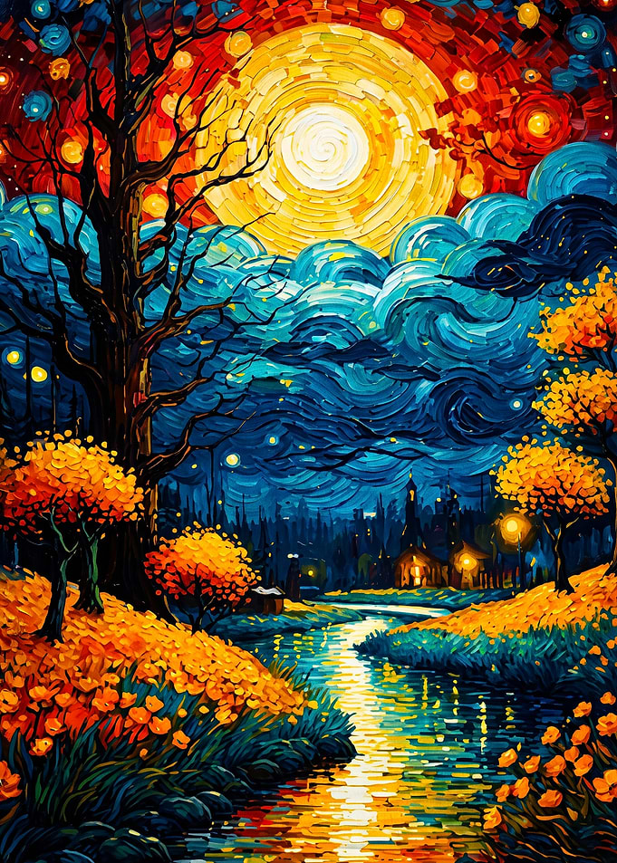 Sunset River Van Gogh Style Poster
