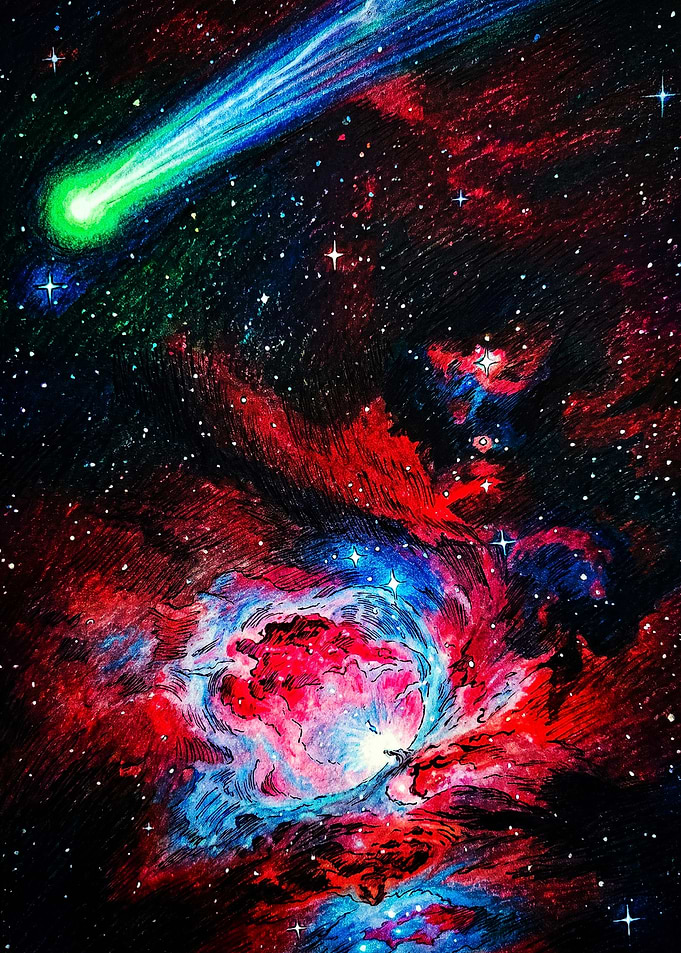 Vibrant Nebula and Comet Space Art