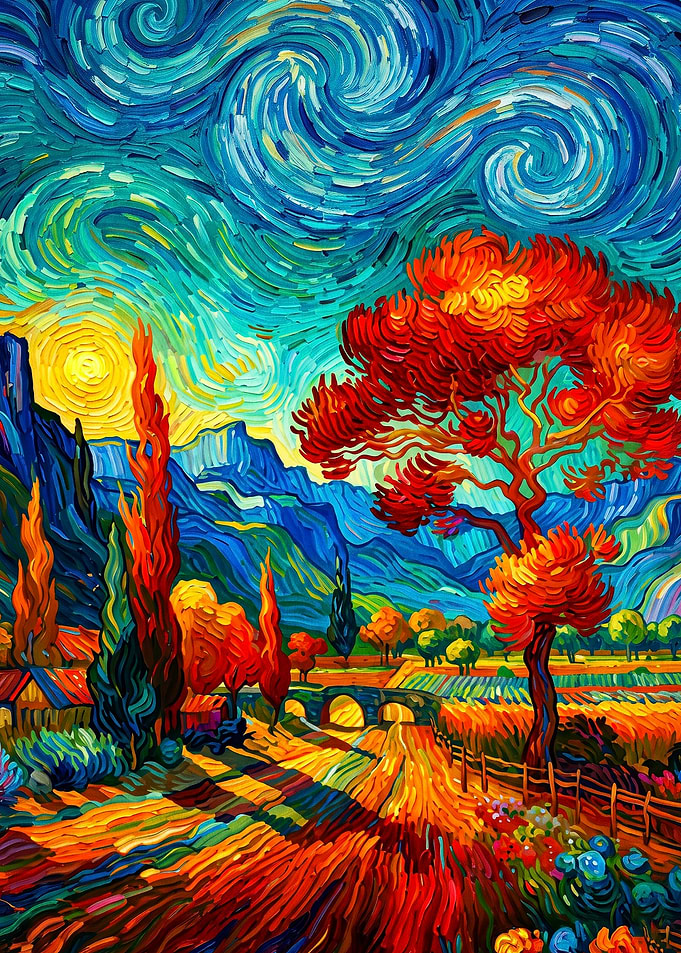 Swirl Landscape Vibrant Impasto Art