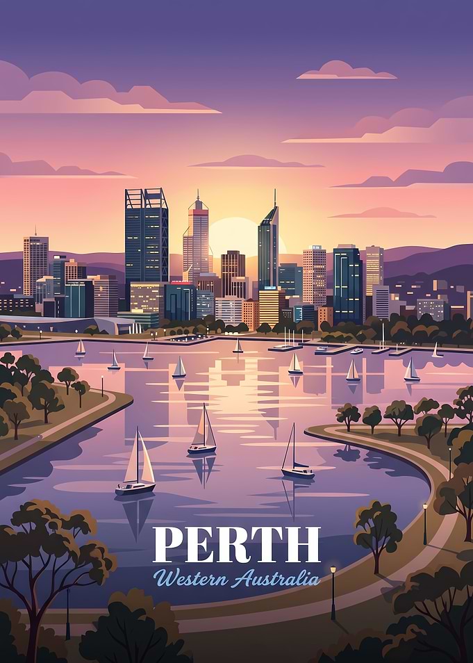 Perth Western Australia Skyline Sunset Poster
