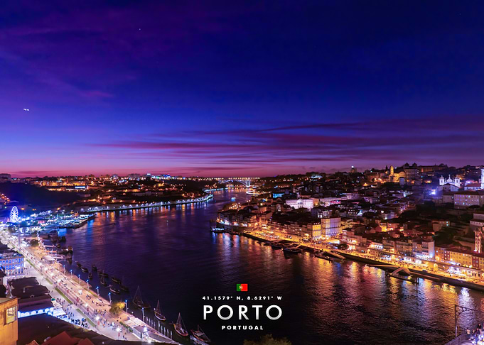 Porto Portugal Cityscape at Twilight