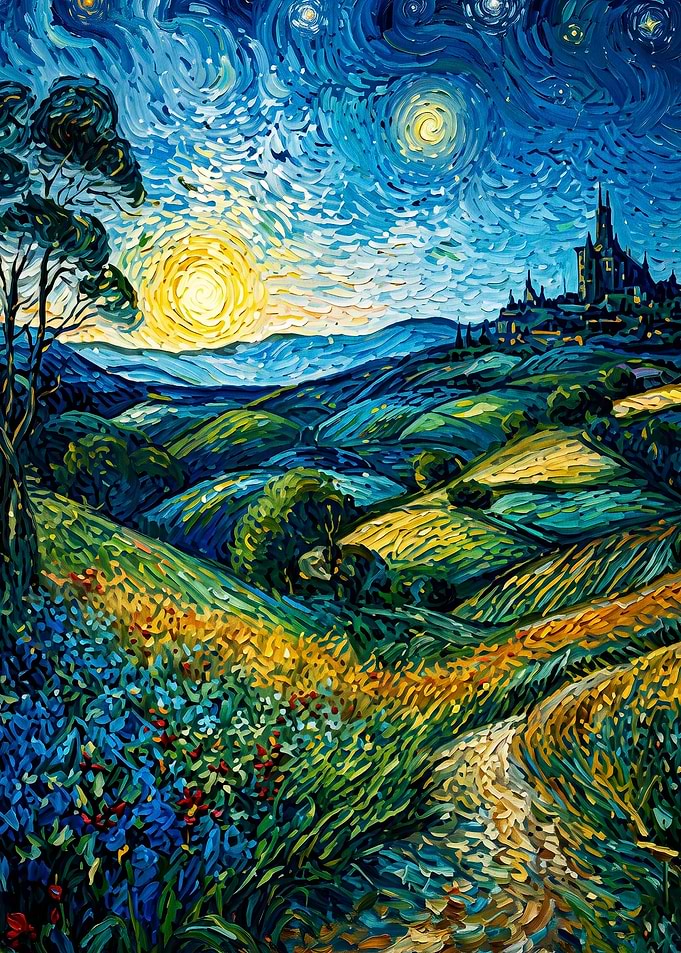 Starry Landscape Impasto Art Poster