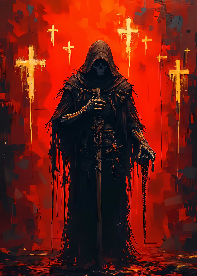 Grim Reaper with Glowing Crosses
