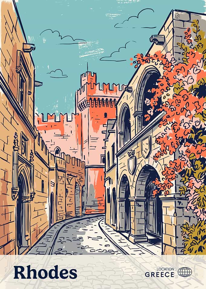 Vintage Travel Poster of Rhodes Greece