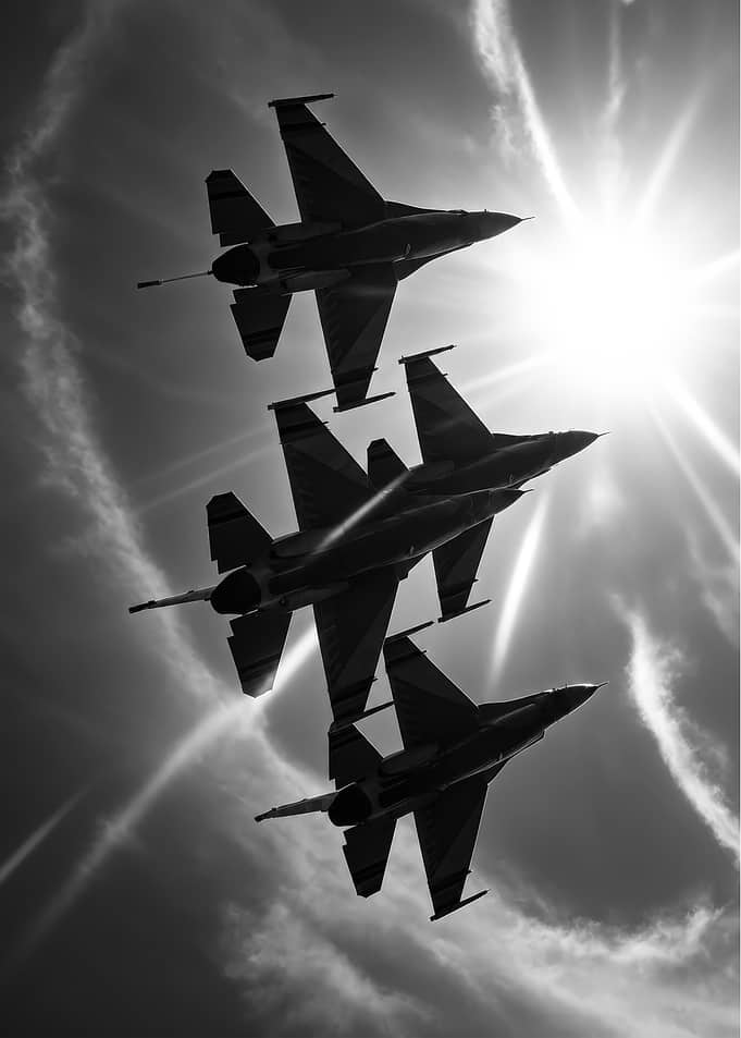 Three Fighter Jets in Formation