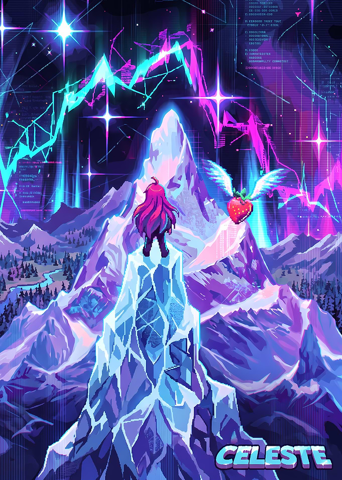 Celeste Mountain Pixel Art Poster