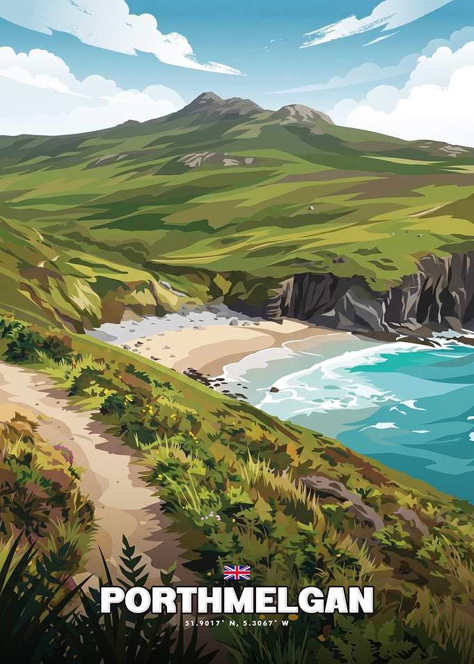 Porthmelgan Coastal Landscape Travel Poster