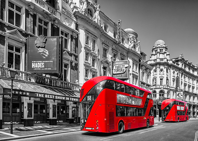 Red London Buses on Shaftesbury Avenue