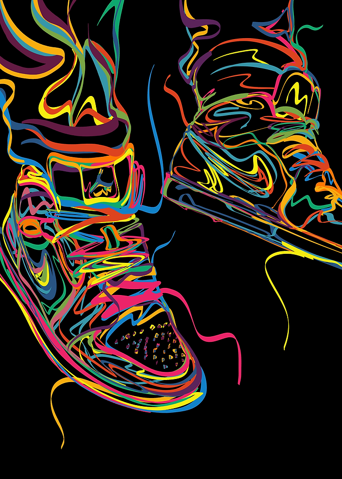 Abstract Neon Line Art Sneakers