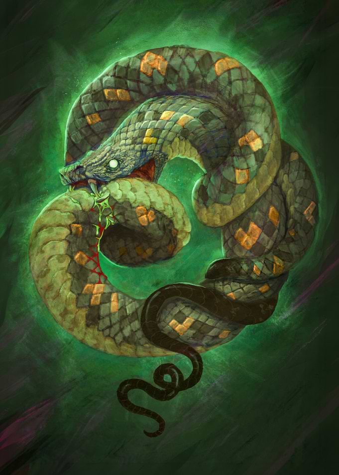 Ouroboros Serpent in Green Aura