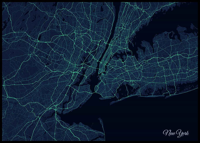 Glowing Neon Map of New York