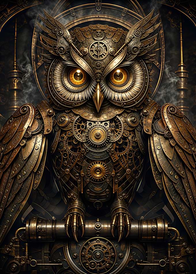 Steampunk Mechanical Owl Portrait