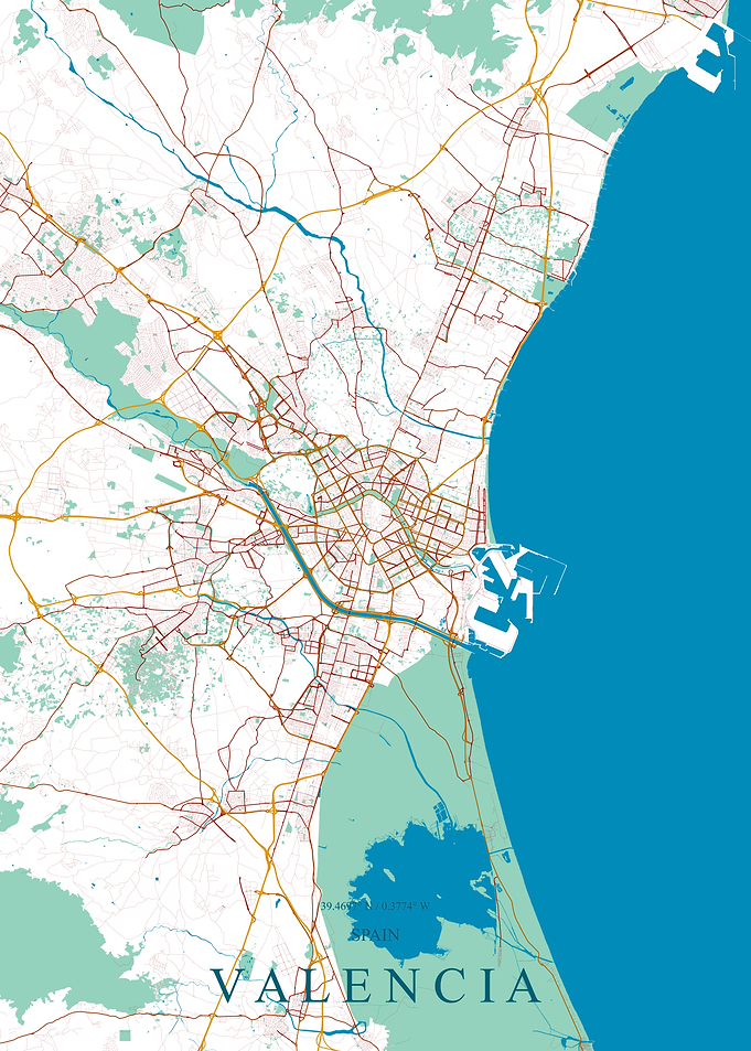 Valencia Spain City Map Print
