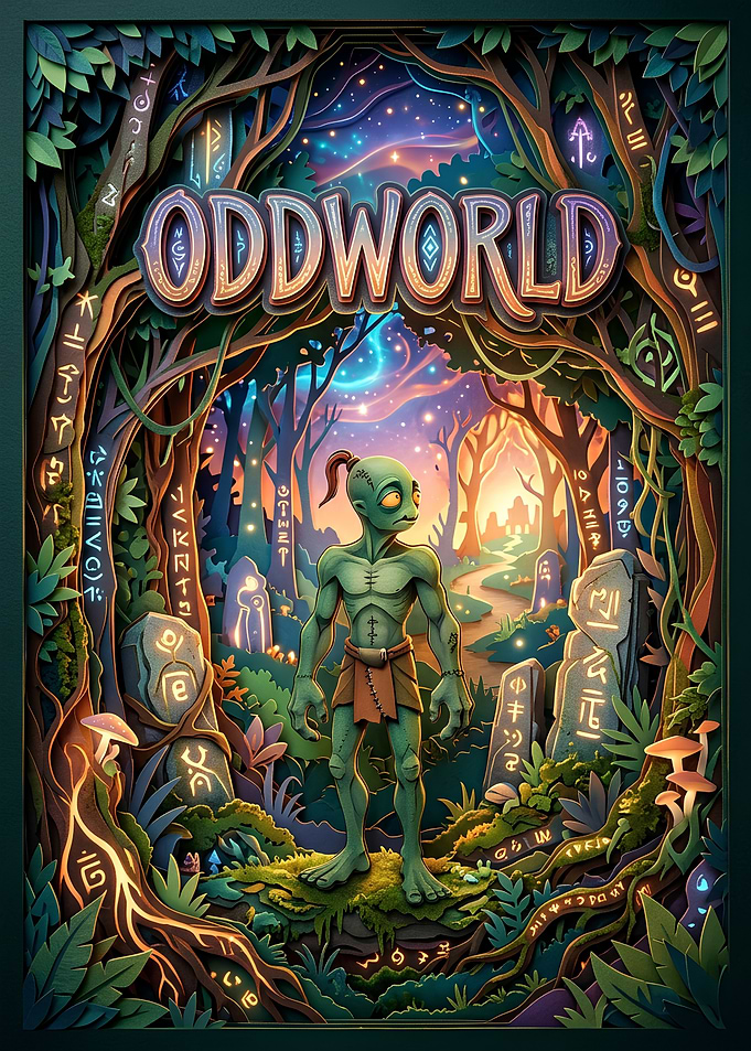 Oddworld Abe Papercraft Style Poster