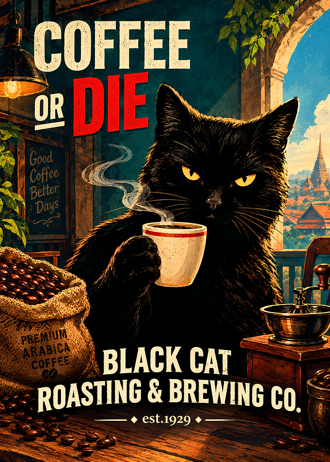Black Cat Coffee or Die Poster