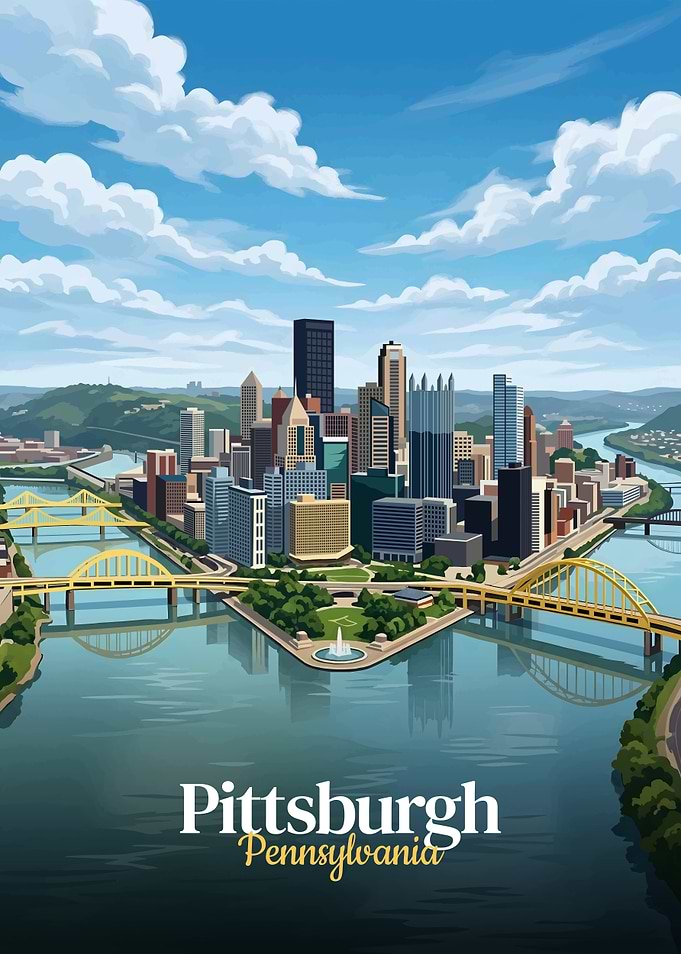 Pittsburgh Pennsylvania Skyline Travel Poster