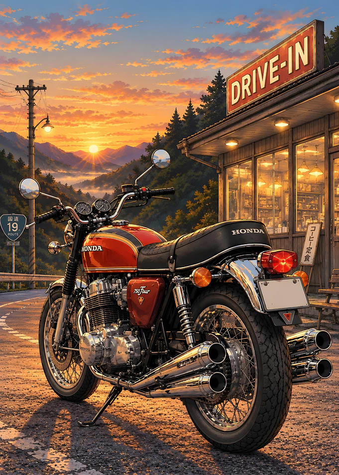 Vintage Honda Motorcycle at Sunset