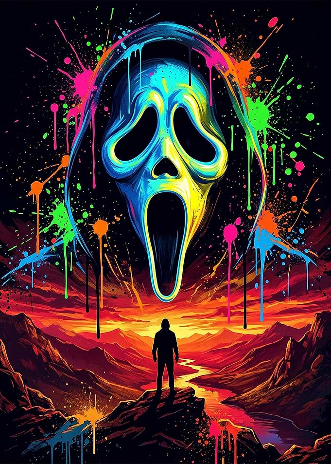Neon Ghostface Splatter Art