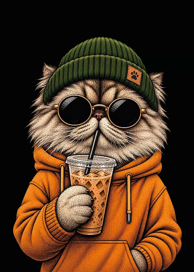 Cool Cat in Orange Hoodie