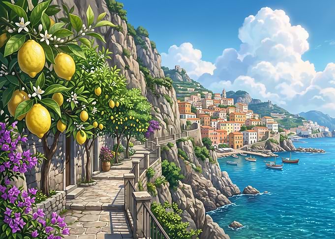 Coastal Italian Village with Lemon Trees
