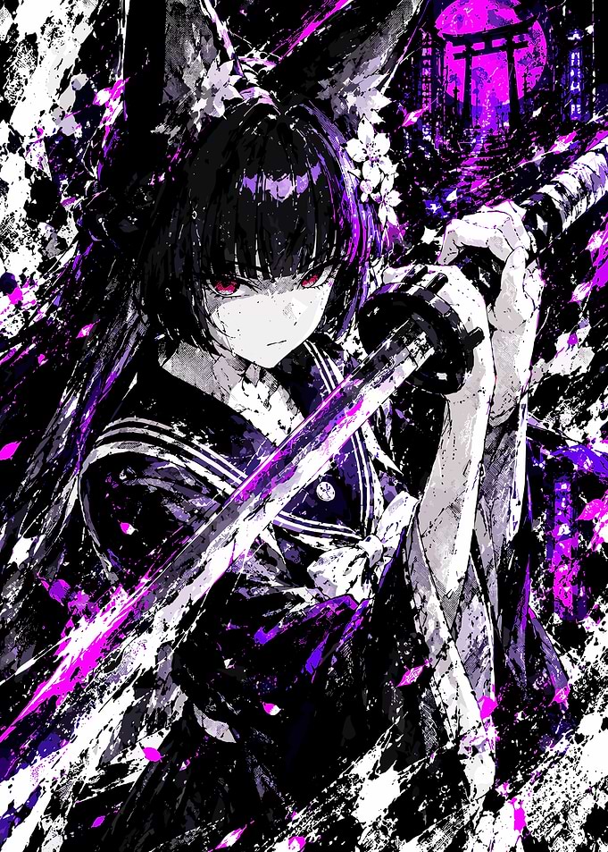 Anime Girl Samurai with Katana