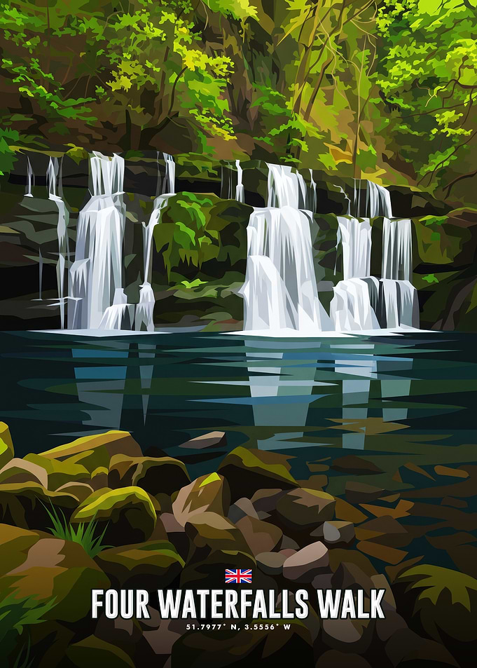Four Waterfalls Walk Travel Poster
