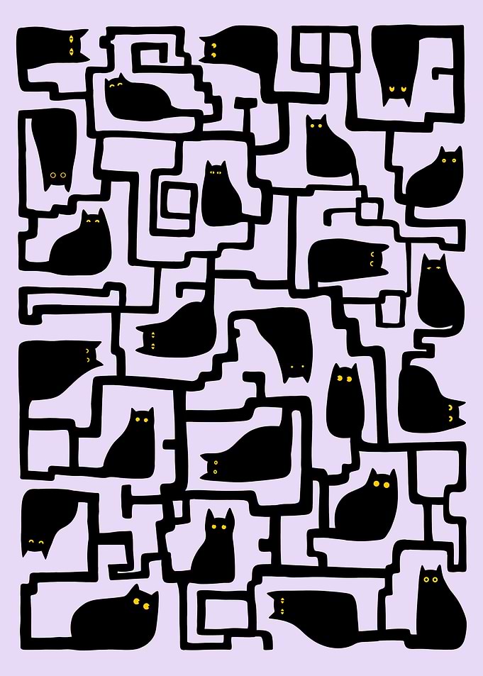 Pattern of Black Cats in Maze