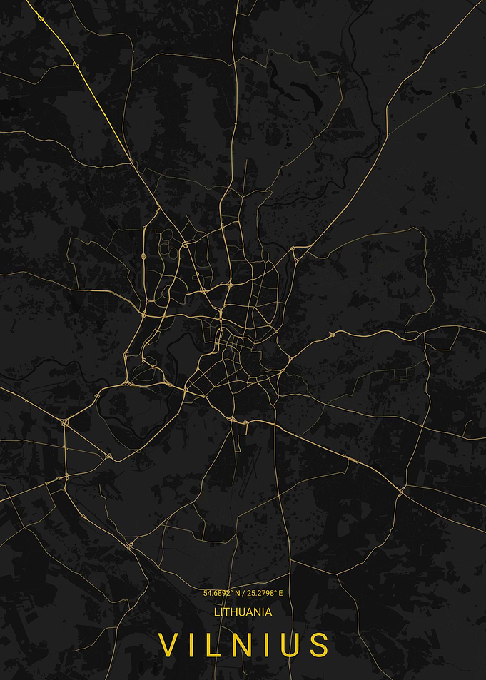 Minimalist Map of Vilnius, Lithuania