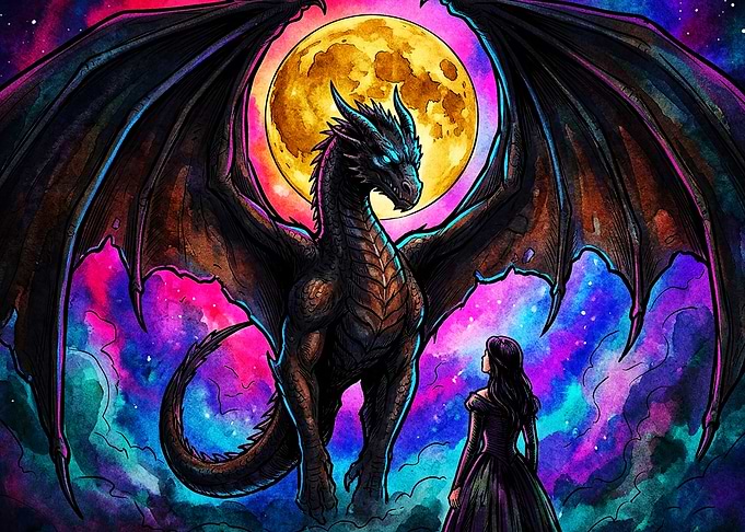 Dragon Moon Fantasy Cosmic Art