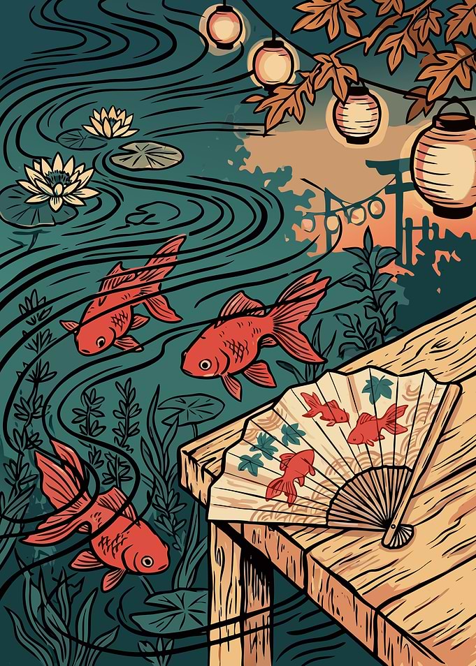Goldfish Pond with Japanese Fan