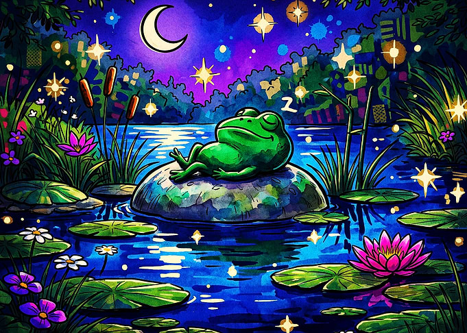 Sleeping Frog Night Pond Magic Post