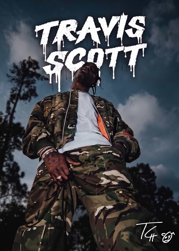 Travis Scott Camouflage Portrait Poster
