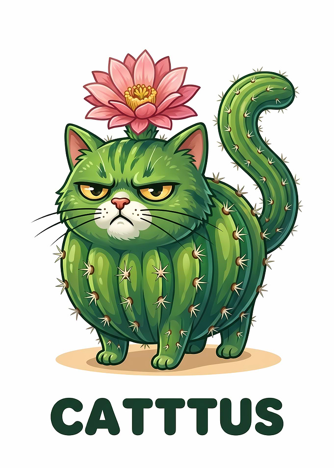 Grumpy Cactus Cat Illustration