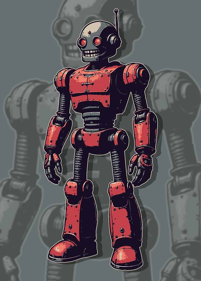 Vintage Red Robot Illustration