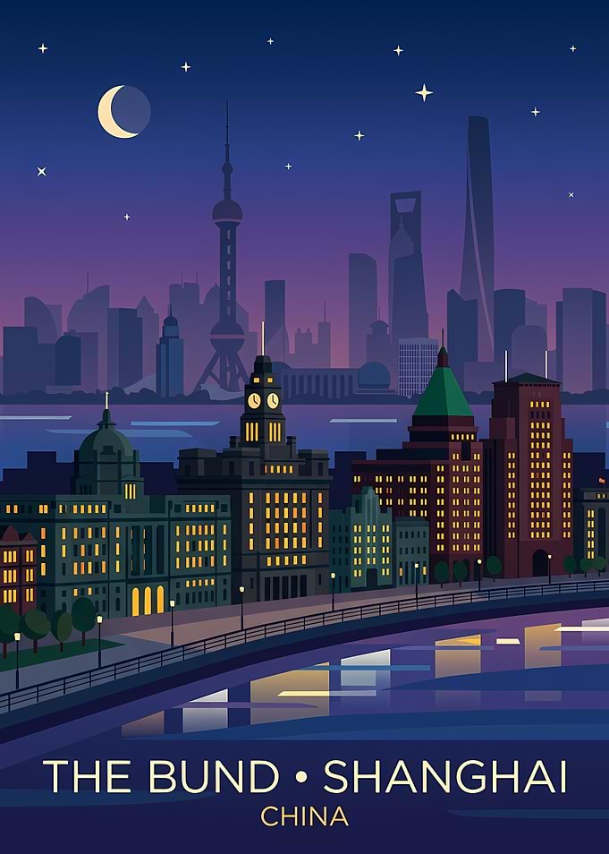 The Bund Shanghai Night Skyline Poster