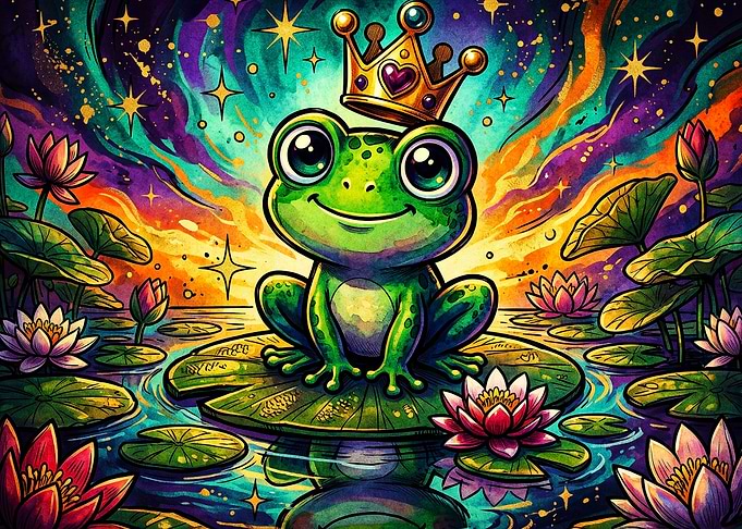 Frog King Fantasy Cosmic Art Poster