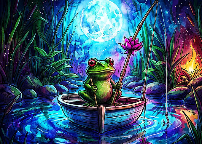 Frog Fishing Night Neon Cosmic Post