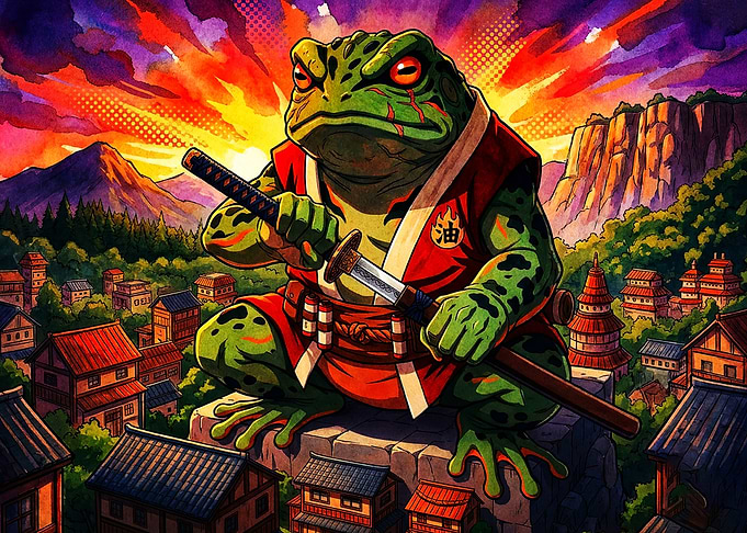 Samurai Frog Katana Japanese Art