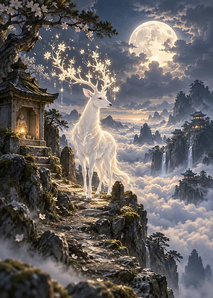 Ethereal White Stag in Mountain Sanctuary