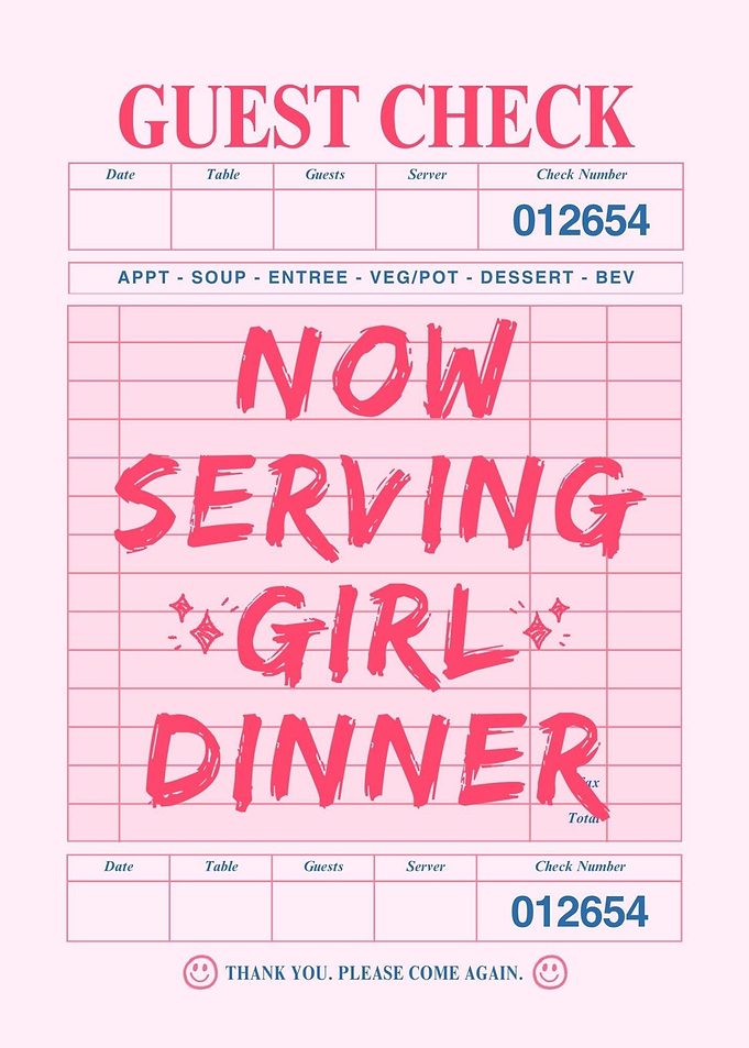 Now Serving Girl Dinner Guest Check